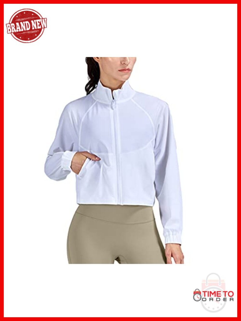 UPF 50+ Sun Protection Cropped Zip Up Track Jacket Long Sleeve Workout